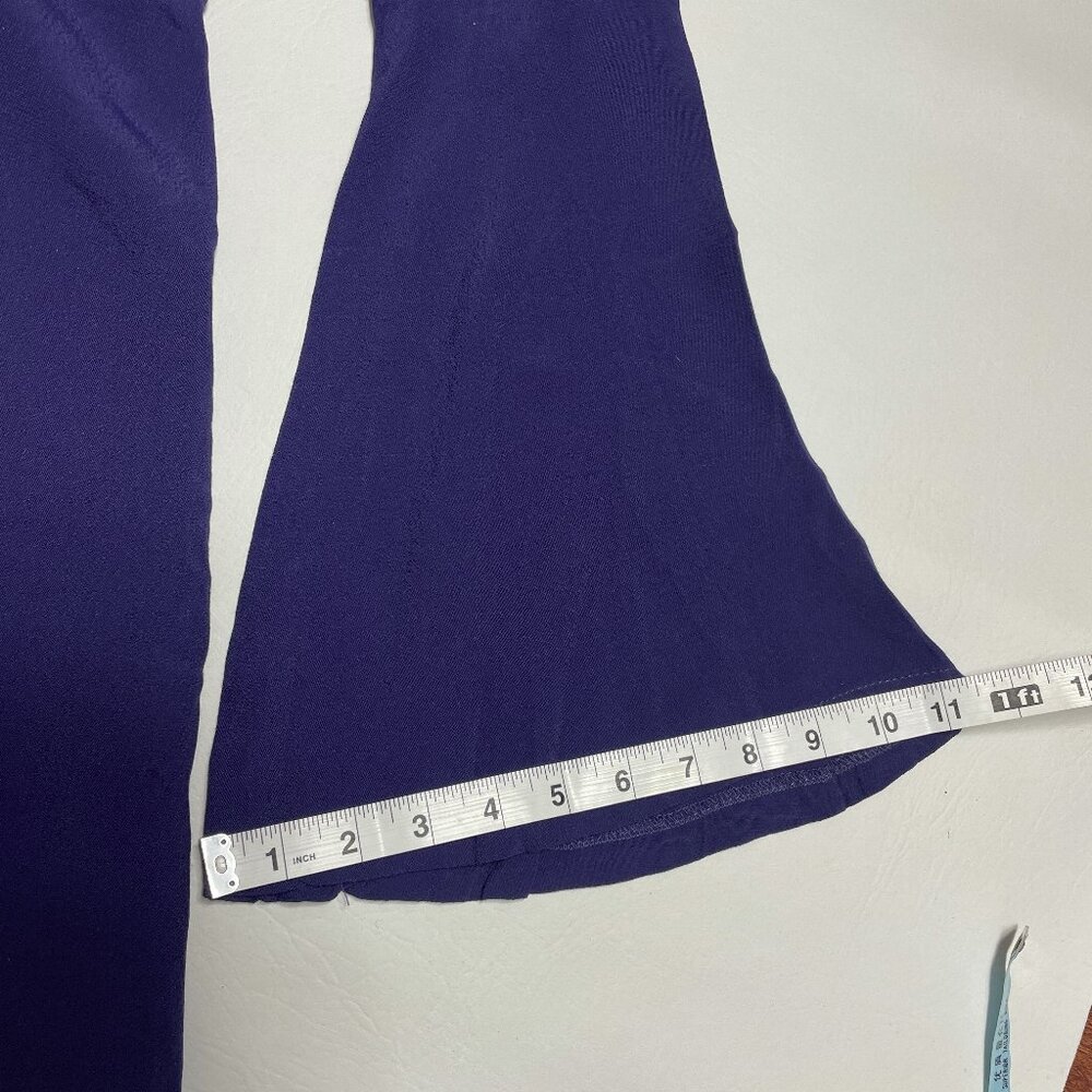 Gianni Bini Mini Dress Size Large Blue Lace Mesh Long Bell Sleeve Nude Lining - Picture 13 of 16